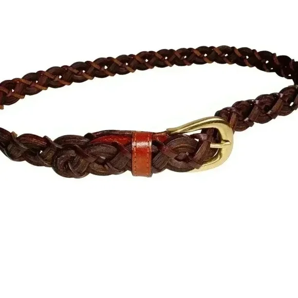Braided Genuine Leather Womens Brown Belt Made In India Sz L - Picture 4 of 8